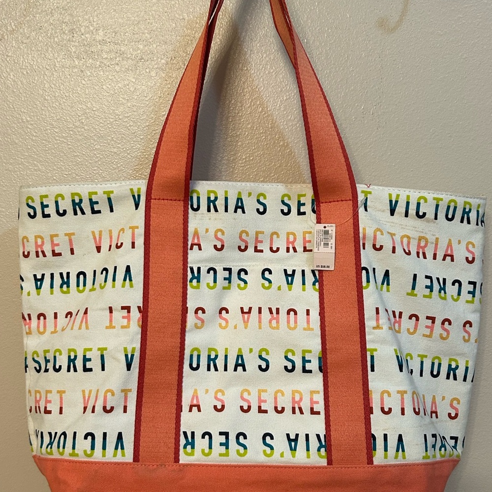 Victoria's Secret Red and White Tote Bag with Bold Branding